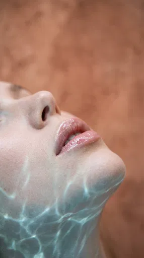 Macro Glossy Lips With Water Caustics