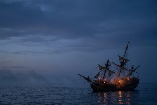 Damaged Pirate Ship at Twilight
