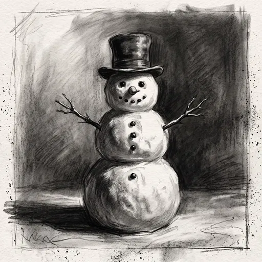 Charcoal Drawing of a Classic Snowman