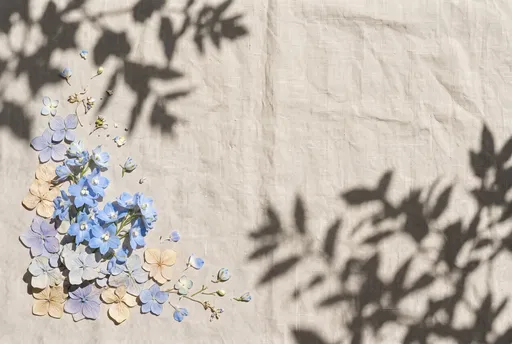 Blue Flowers and Shadows on Linen
