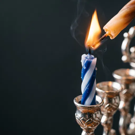 Lighting a Menorah Candle Close-Up