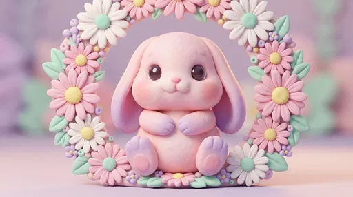Pastel Clay Bunny in Daisy Frame
