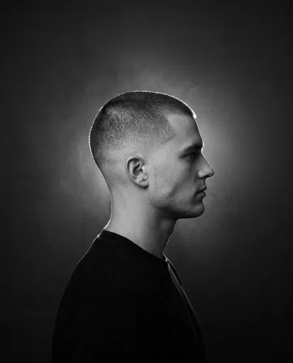 Monochrome Profile of Man with Taper Fade