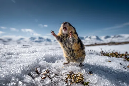Defensive Norwegian Lemming on Melting Snow