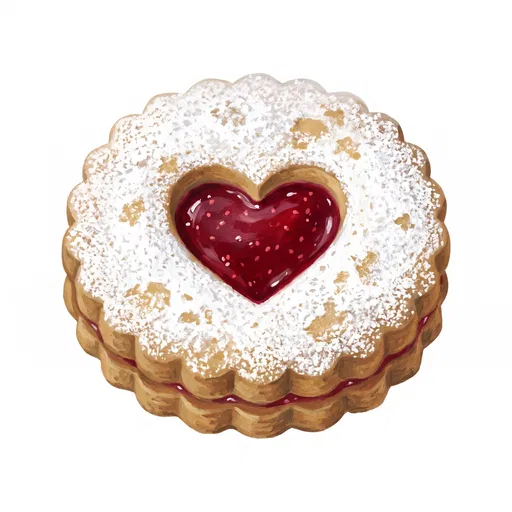 Heart Linzer Cookie Gouache Illustration