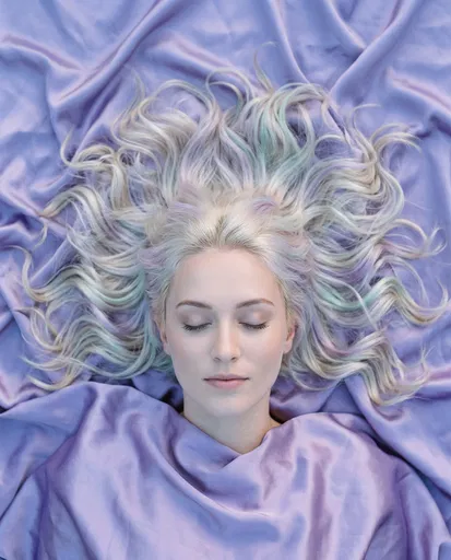 Woman with Pastel Blonde Hair on Silk