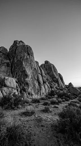 Monochrome Granite Boulders in Desert Landscape
