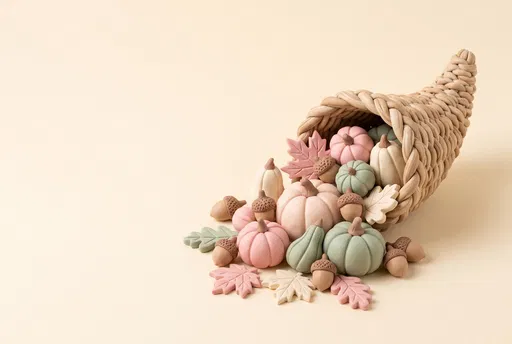 Pastel Clay Cornucopia With Autumn Harvest