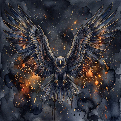 Watercolor Eagle With Glowing Ember Wings