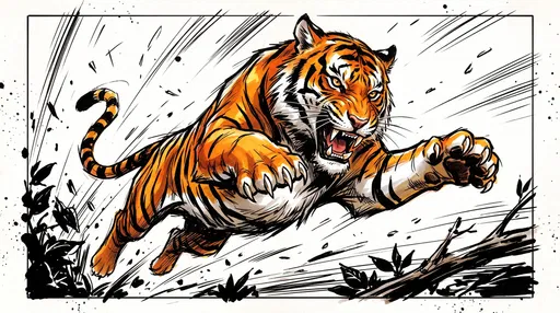 Comic Style Leaping Tiger Illustration