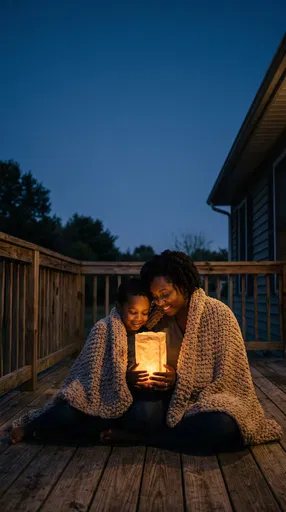 Mother and Son Holding Lantern at Twilight