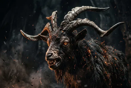 Demonic Goat Creature With Glowing Embers
