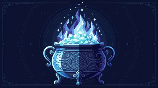 Mystical Cauldron With Blue Geometric Flames