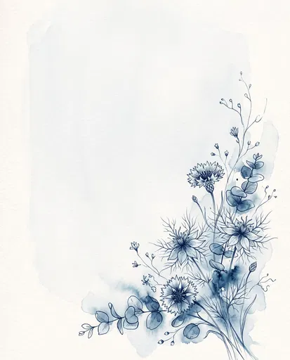 Blue Ink Wildflower Bouquet Corner Illustration