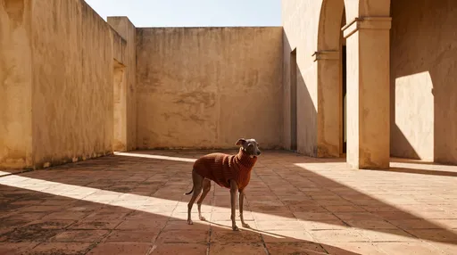Italian Greyhound in Sunlit Courtyard