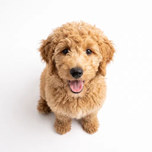 Happy Goldendoodle Puppy Looking Up