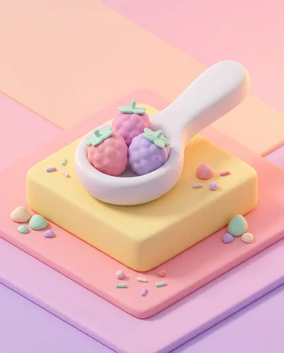 Pastel 3D Berries in Chunky Spoon