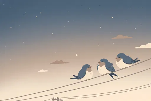 Three Cute Swallows on Utility Wires
