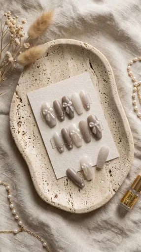 Neutral Press-On Nails on Travertine Tray