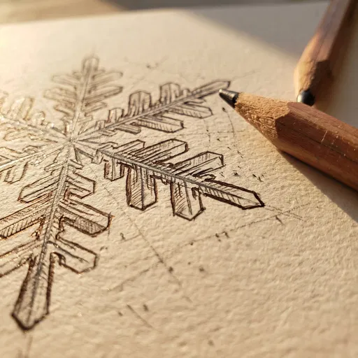 Macro Close-Up of Snowflake Pencil Sketch
