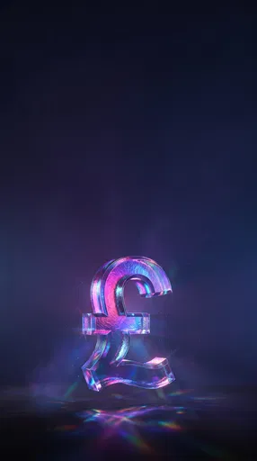 Iridescent Glass Pound Symbol With Copy Space