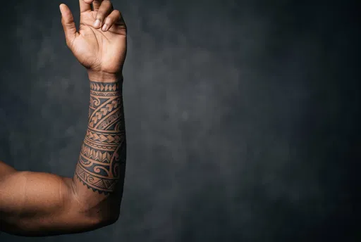 Polynesian Tribal Forearm Tattoo Studio Shot