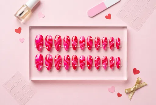 Valentine Marble Press-On Nails Flat Lay