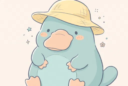 Cute Pastel Platypus in Sun Hat