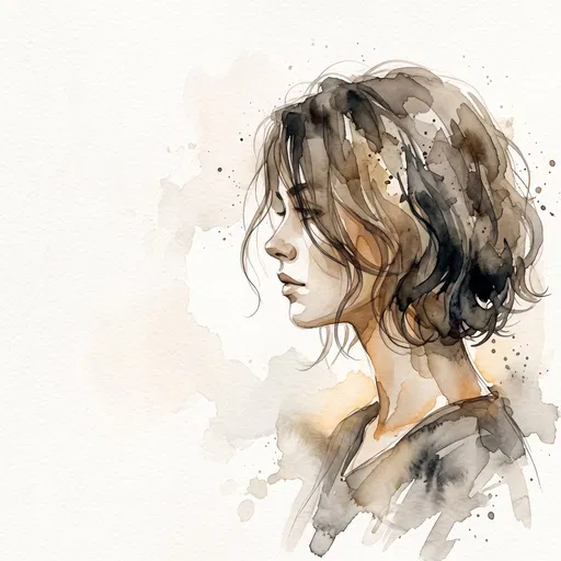 Watercolor Profile of Woman With Bob