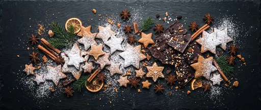 Gingerbread Stars and Chocolate Bark Flat Lay