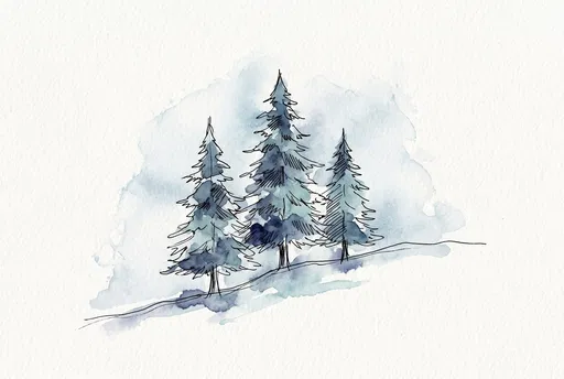 Watercolor and Ink Pine Trees Sketch