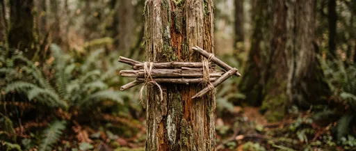 Rustic Twig Arrow on Mossy Forest Post