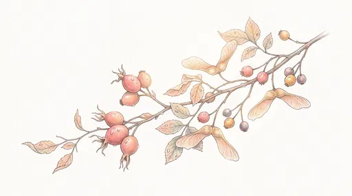 Pastel Autumn Branch Botanical Illustration