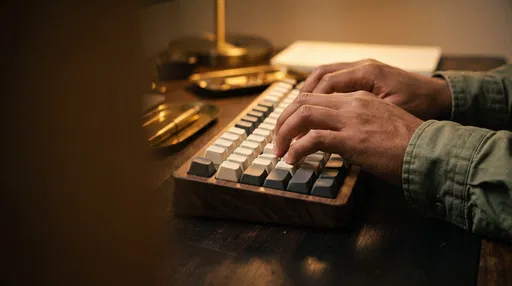 Hands Typing on Wooden Mechanical Keyboard