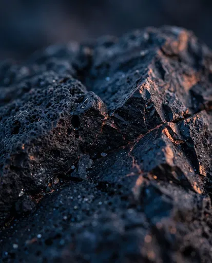 Macro Black Volcanic Basalt Rock Texture