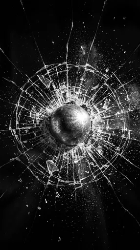 Metallic Sphere Shattering Black Glass