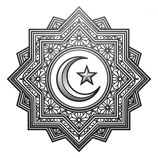 Monochrome Islamic Crescent and Star Rosette