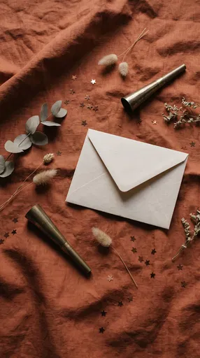 Cream Envelope and Brass Horns on Linen
