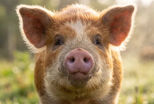 Close-Up Portrait of Backlit Ginger Piglet