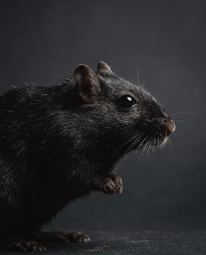 Studio Portrait of a Black Gerbil