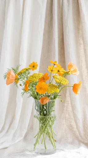 Yellow and Orange Wildflowers in Glass Vase