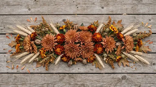 Rustic Autumn Floral Arrangement on Wood
