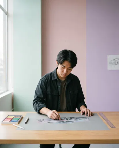 Industrial Design Student Sketching Concept Car