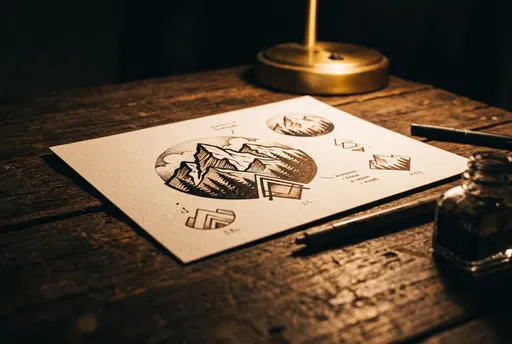 Mountain Tattoo Design Sheet on Wooden Desk