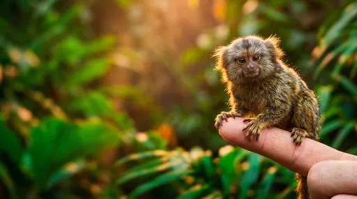 Pygmy Marmoset Perched on Human Finger