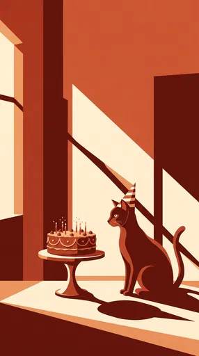 Cat With Birthday Cake Flat Illustration