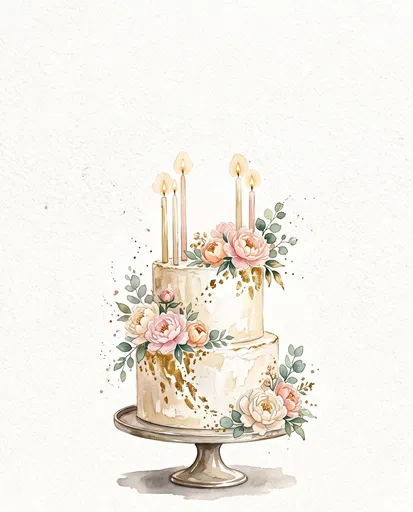 Watercolor Two-Tier Floral Birthday Cake