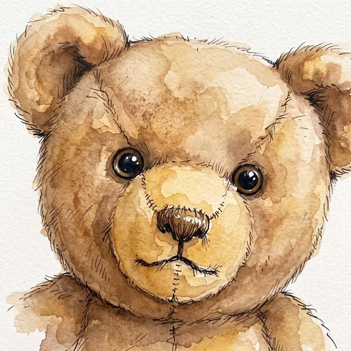 Watercolor and Ink Teddy Bear Illustration