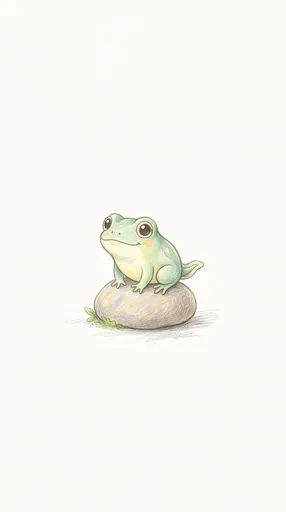 Pastel Green Froglet on Pebble Illustration