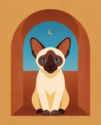 Minimalist Siamese Cat in Archway Illustration